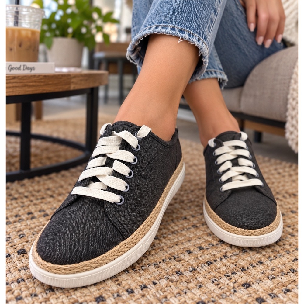 Vionic Hattie Charcoal Gray Canvas Espadrille Sneakers Jute Trim Womens 7 HATTIE